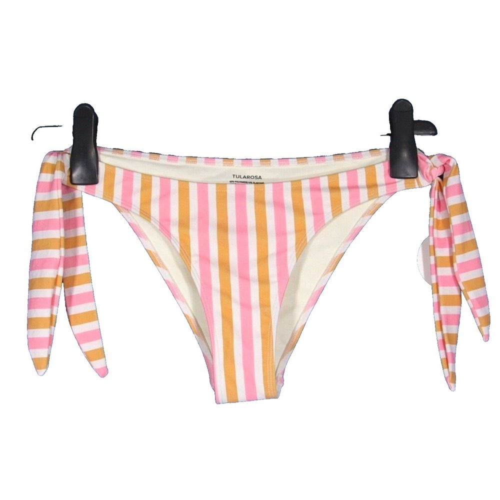NWT TULAROSA Pink/Orange STRIPED Tie-Sides CHEEKY Swim Suit Bikini BOTTOMS Sz L